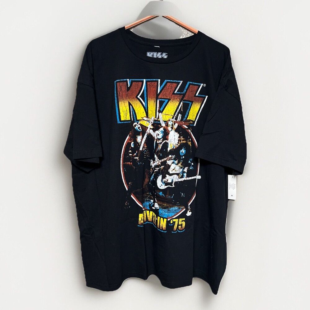 3XL KISS Alive in 75 Black Graphic Black Rock and Roll T-Shirt NEW